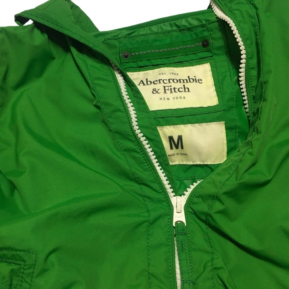 Abercrombie Green Windbreaker Rain Jacket Y2K Men medium Hooded - Picture 4 of 16